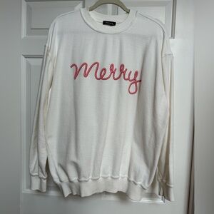 Zutter Ivory Sweatshirt with Merry embroidered in Pink - Size S